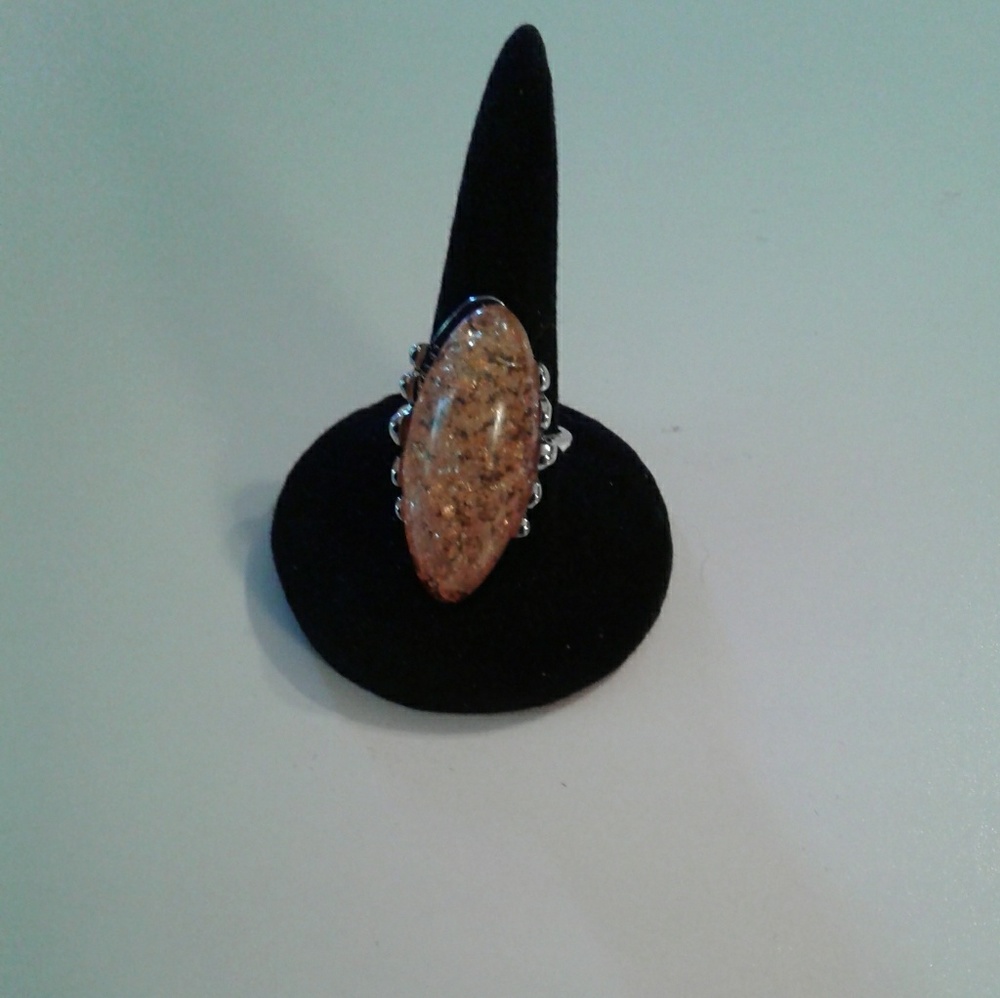 Vintage Oval Amber Stone Retro Ring